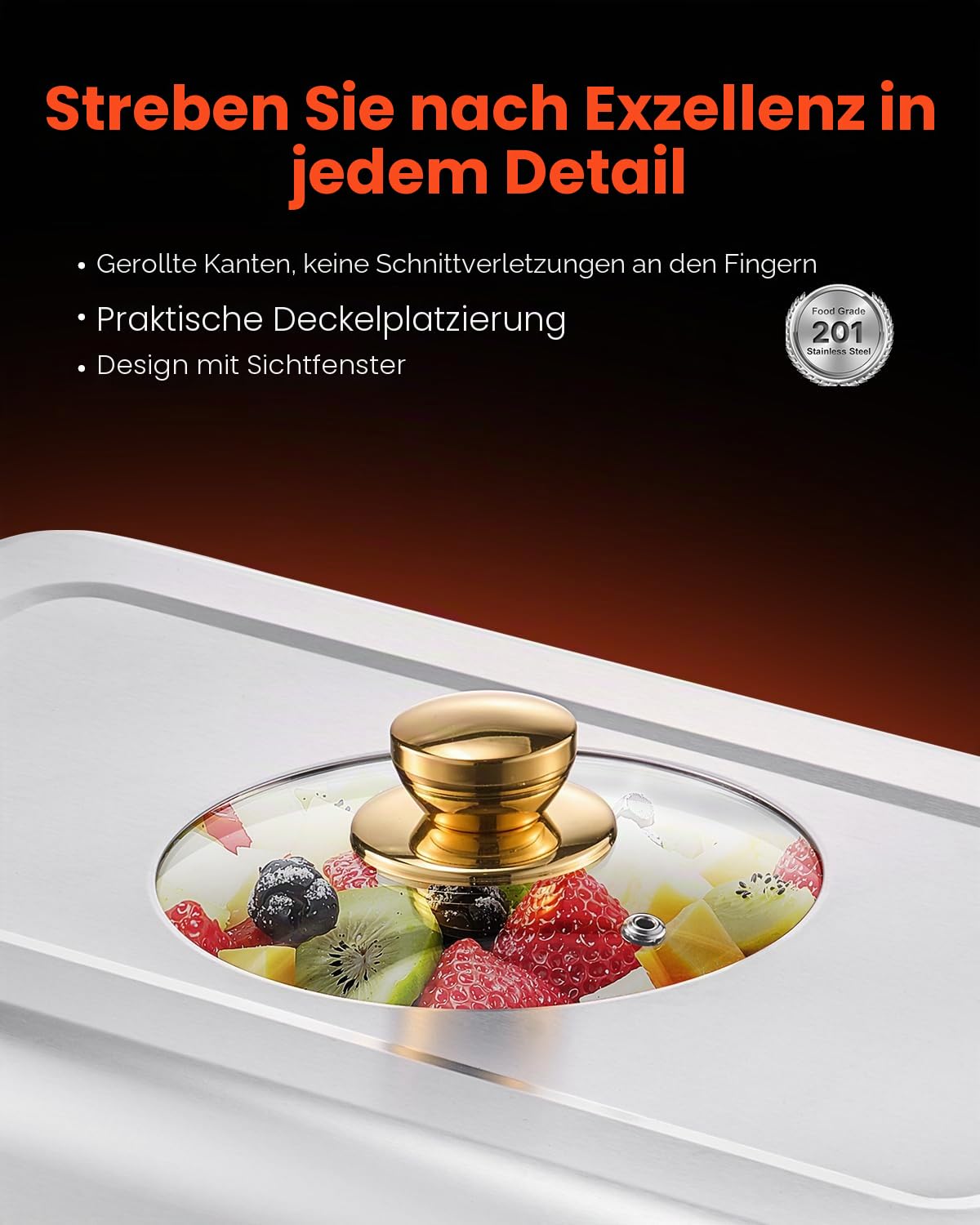 VEVOR Chafing Dish Set Speisenwärmer Edelstahl mit 4 Behältern in voller Größe (7,5 L pro), rechteckiger Wärmespender mit sichtbarem Deckel & Wasserpfannenständer & Brennstoffhalter, für Partys