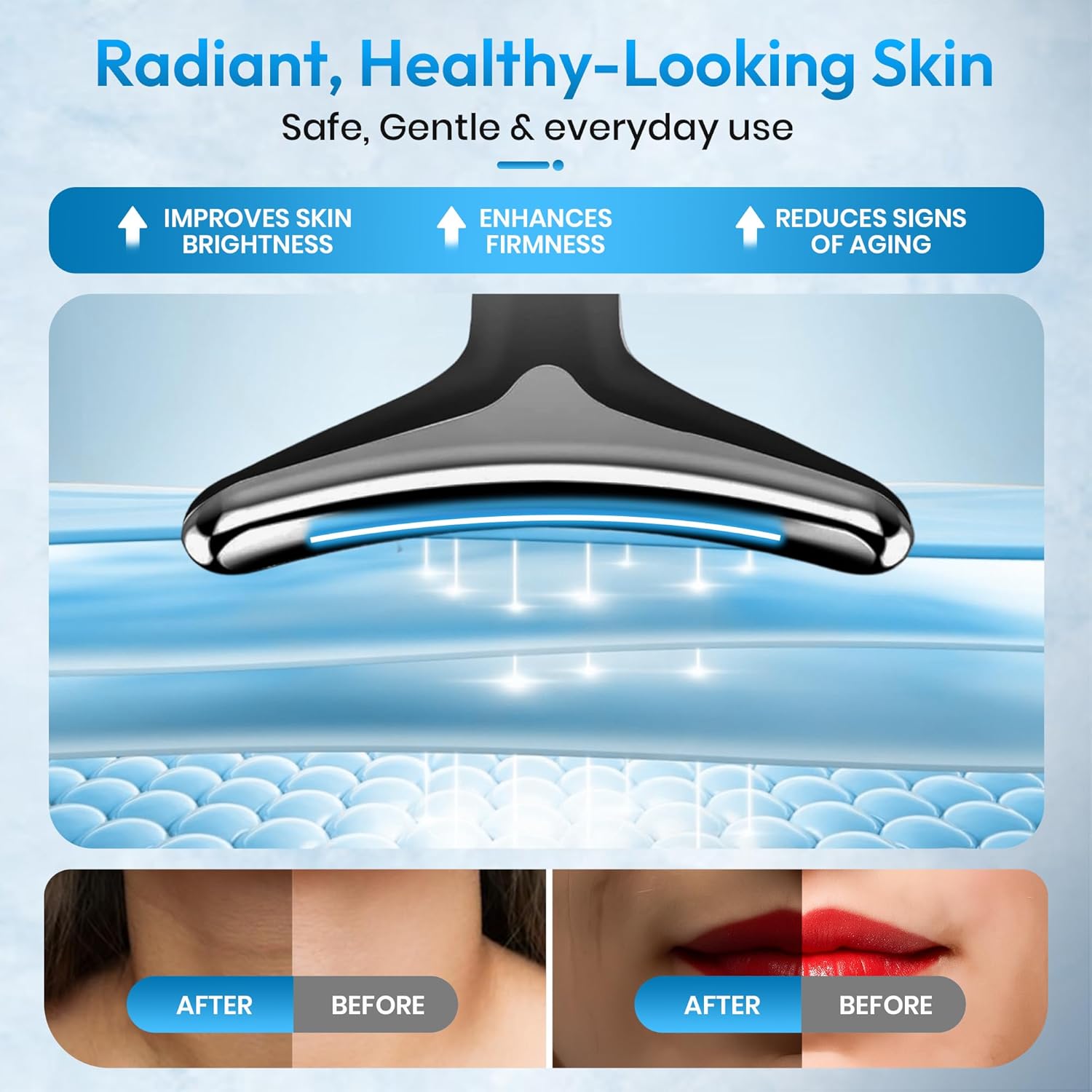 7-in-1 LED Face & Neck Massager – Skin Firming, Anti-Aging, Vibration & Heat Facial Tool for Home Use – Red & Blue Light Therapy – Model ES-1081 - Image 5