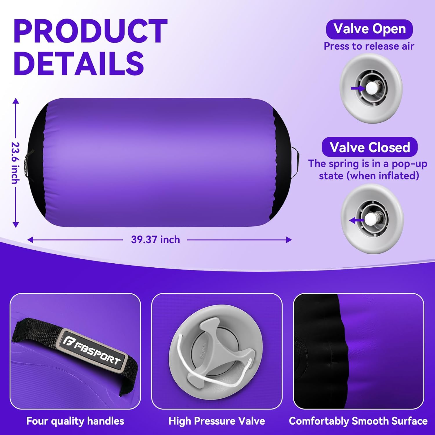 Air Roller Gymnastics Barrel, Inflatable Gymnastics Air Roller Inflatable Air Gymnastics Mat for Yoga Cheerleading Training Home Outdoor Use