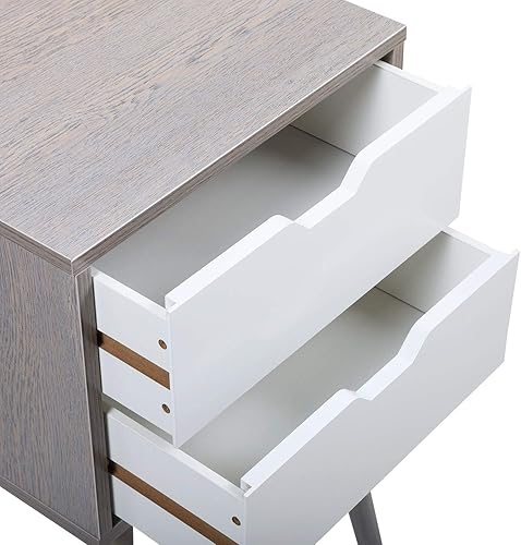 Miniatura 4 de Juego de 2 mesitas de noche con cajón de almacenamiento, patas de madera maciza, mesa auxiliar moderna, mesita de noche, muebles de mediados de