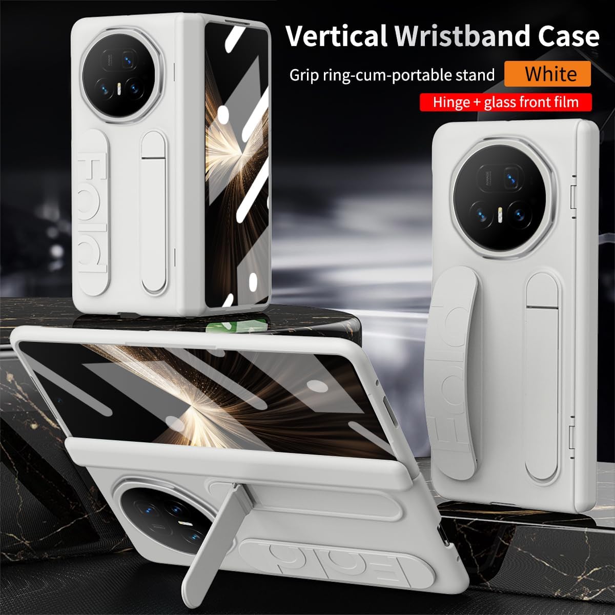 Compatible with Honor Magic V5 Case with Built-in Screen Protector & Hidden Kickstand, Hinge Protective Case Full-Body Shockproof Cover Compatible with Honor Magic V5 (White)