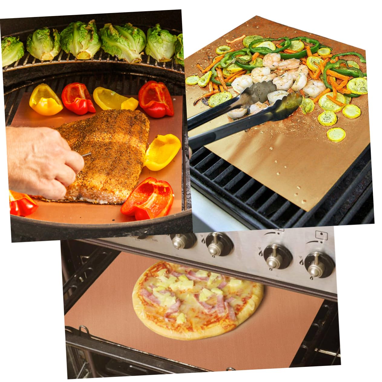 FUNOMOCYA 1Pc BBQ Grill Mat Non Stick Heat Resistant Baking Pad for Oven Barbecue Durable Sheet for Grilling Vegetables Fish Bacon and Kebabs Easy to Clean