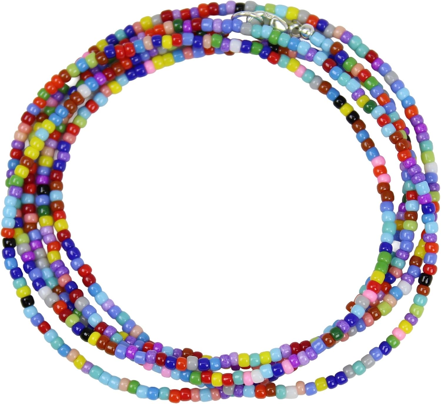 Handmade Multi Color Seed Bead Necklace, Thin 1.5mm Single Strand, Colorful Beaded Layering Necklace, Hippy Love Beads