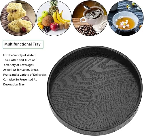 Miniatura 6 de Watris Veiyi Bandeja redonda de madera, bandeja negra sólida, bandeja decorativa de madera para té, café, aperitivos, plato para servir comidas con