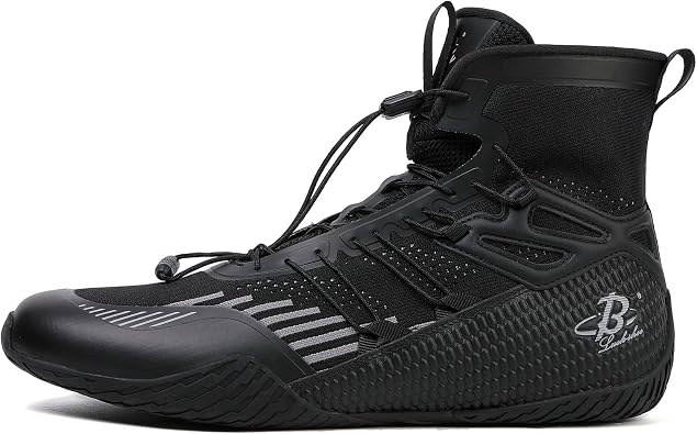 Mens Boxing Shoes Lightweight High-Top Training Shoes with Drawstring Supportive Gym Footwear for Fighters LS508