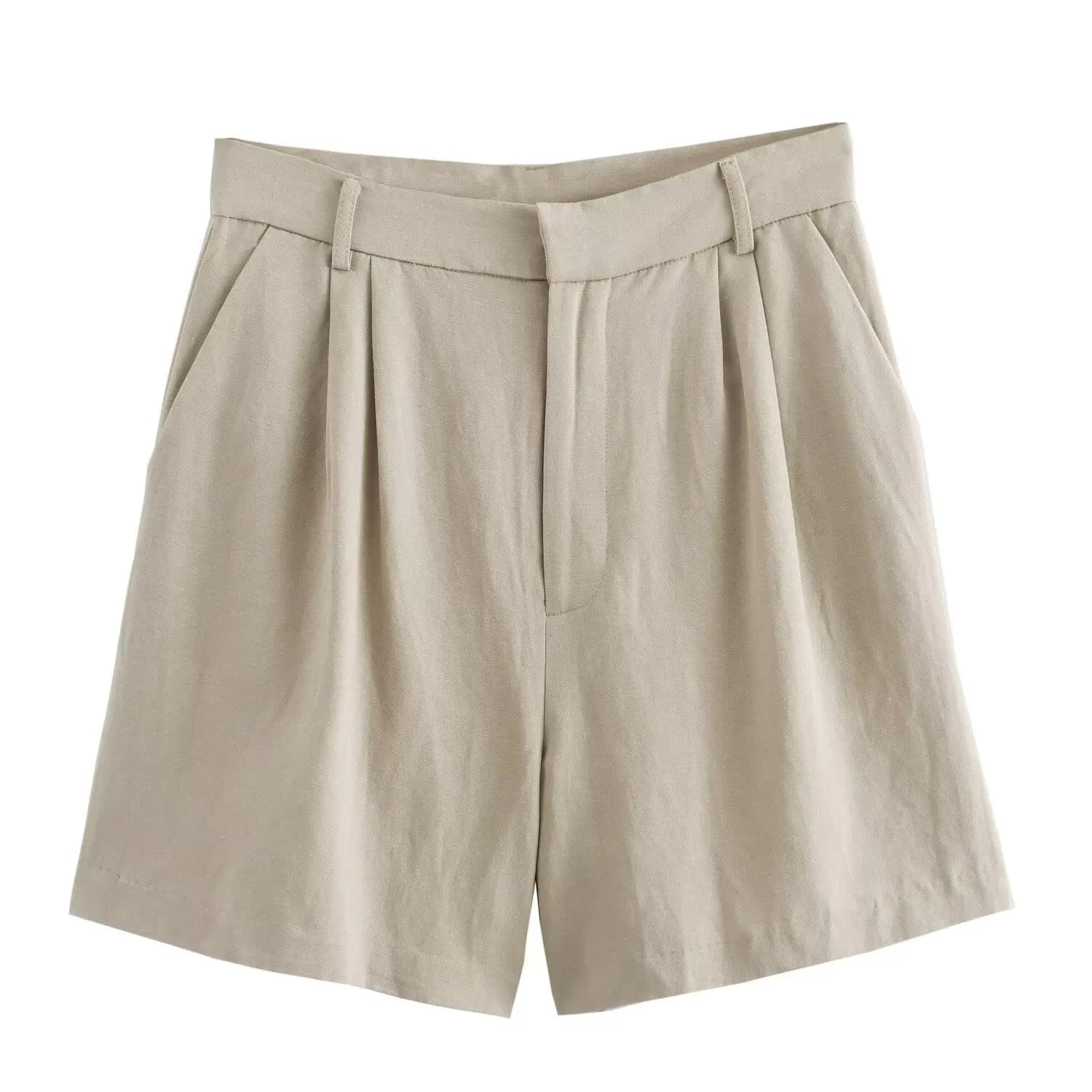 Pantalones cortos de cintura alta para mujer, color rosa, caqui, S