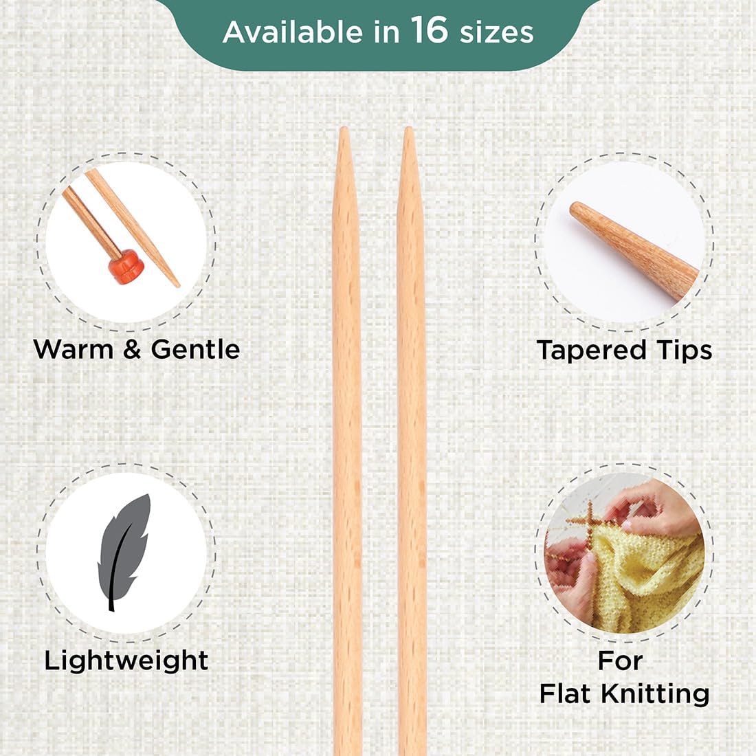 KnitPro Basix Beech Single Pointed Needles 16" (40cm) | US Size 7 (4.5mm)