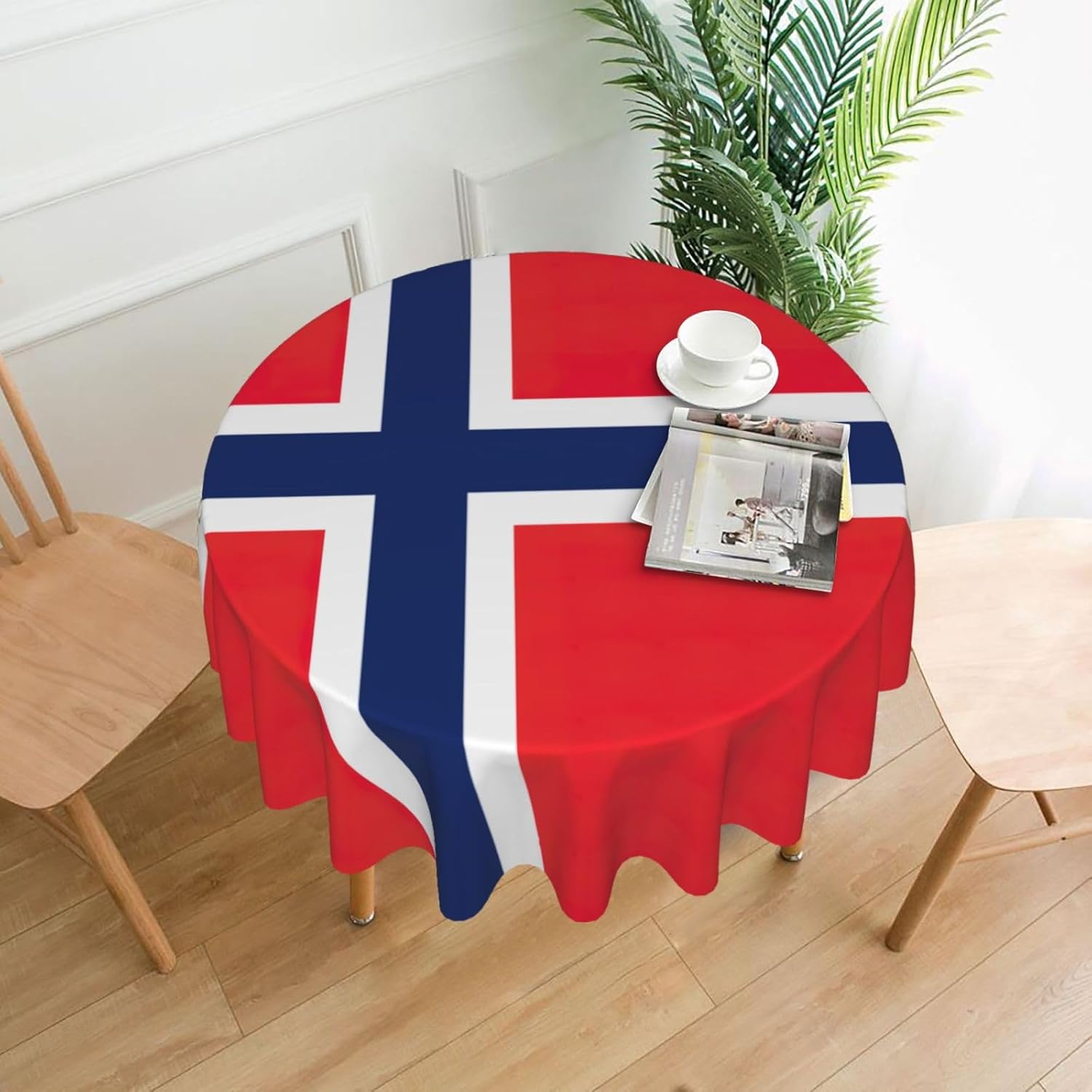 Norwegian Flag Print Wrinkle Free Dining Table Cover for Birthday Party Farmhouse Tablecloths Up to 60 x 60 Inches