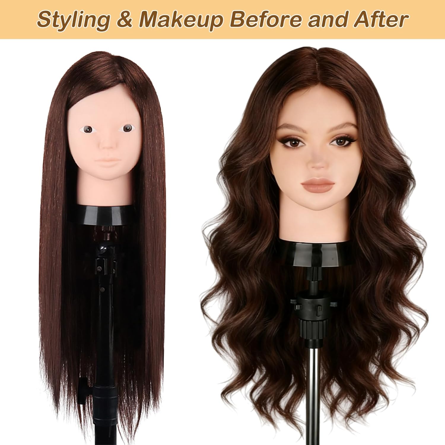 Mannequin Head Human Hair, Beauty Star Doll Head for Practice Hair Styling, 80% Real Hair Cosmetology Makeup Hairdressing Training Manicanequin Head with Clamp Stand + DIY Braiding Set