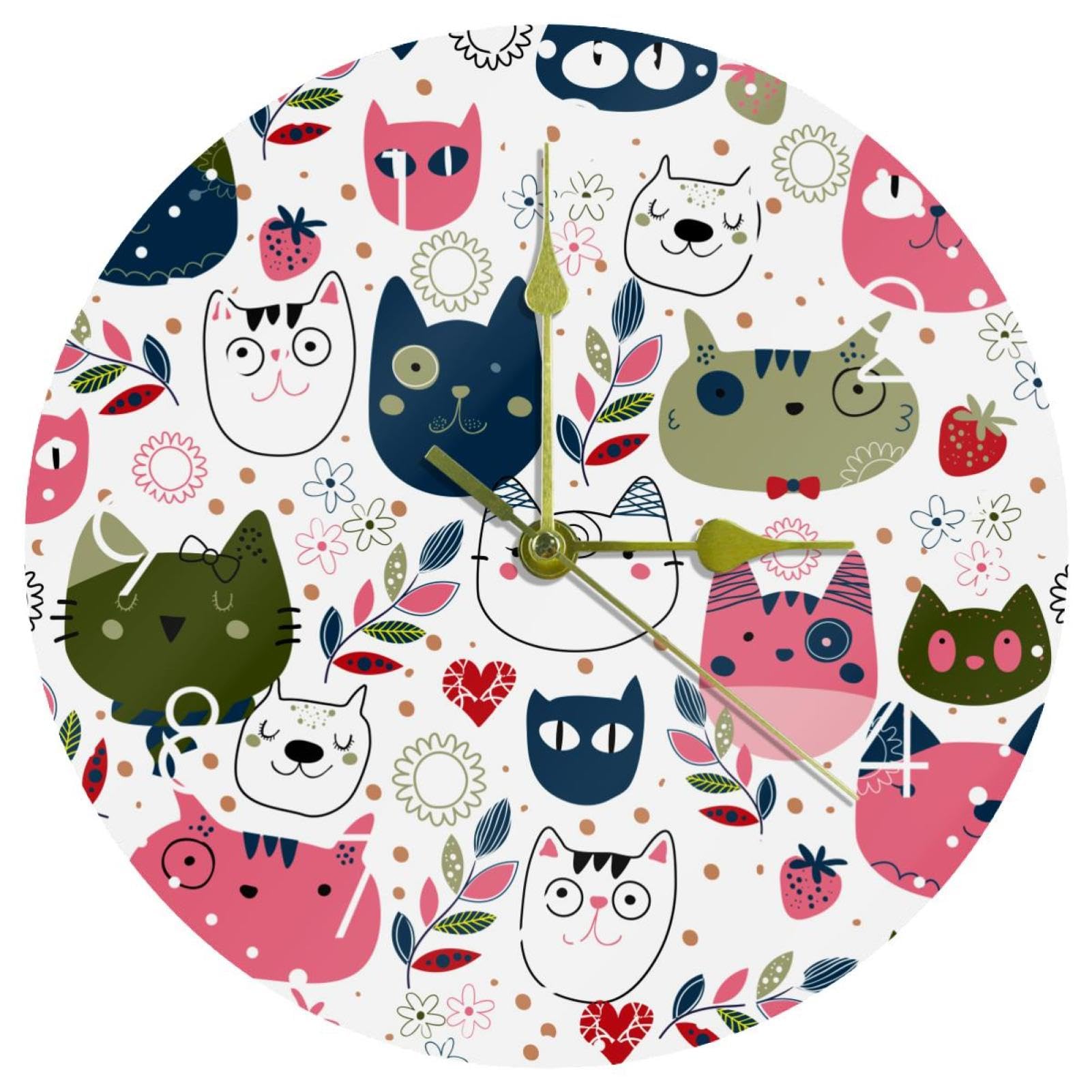 Grande horloge murale à cadran chats idéale pour décorer la chambre ou le bureau
