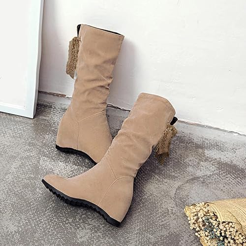 Miniatura 5 de Botas de media pantorrilla para mujer con tacón de cuña con cremallera, estilo clásico, de cuero redondo, cómodas botas vaqueras occidentales