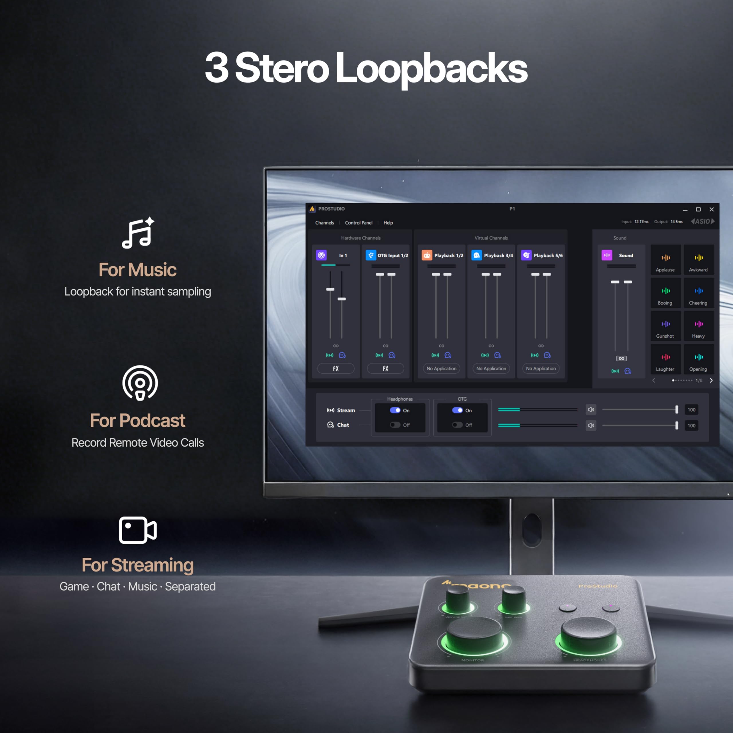 MAONO P1 Interfaccia Audio USB Ibrida 70dB Gain | | PC/Smartphone/iPad/Chitarra | Auto-Gain Loopback Muto ASIO Routing, Per Podcast Streaming Registrazione Mobile Content