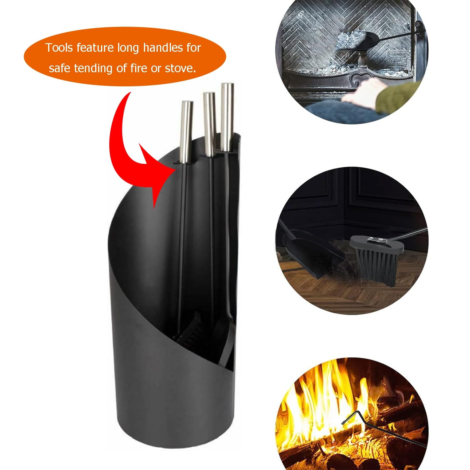 Juego de 4 herramientas para chimenea, pala de hierro forjado, cepillo y soporte para interiores y exteriores, hoguera, sala de estar