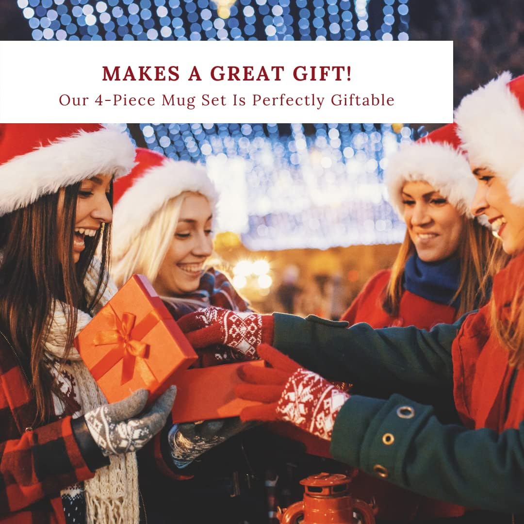 Konitz Christmas Gifts – Winter Feelings Christmas Mugs Set of 4 – Handmade Porcelain Mug Set – Gift Boxed Coffee Mug Set – Holiday Mugs (11 oz)