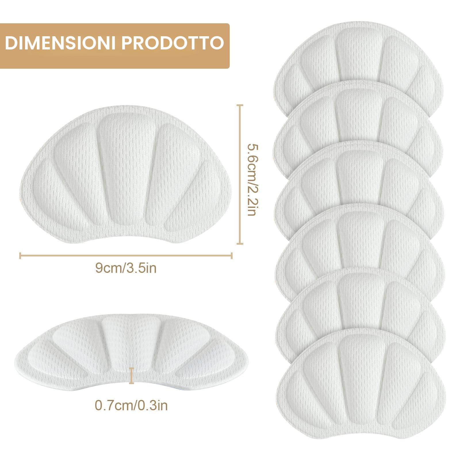 3 PAIA cuscinetti salva tallone per scarpe, proteggi tallone autoadesivo e antiscivolo, solette, inserti morbidi per prevenzione sfregamenti e un confort ottimale (bianco)