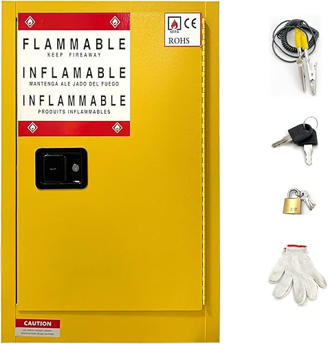 Gabinetes de almacenamiento peligrosos, 40 galones (volumen intrínseco) amarillo. Gabinete de acero con estante ajustable para almacenamiento