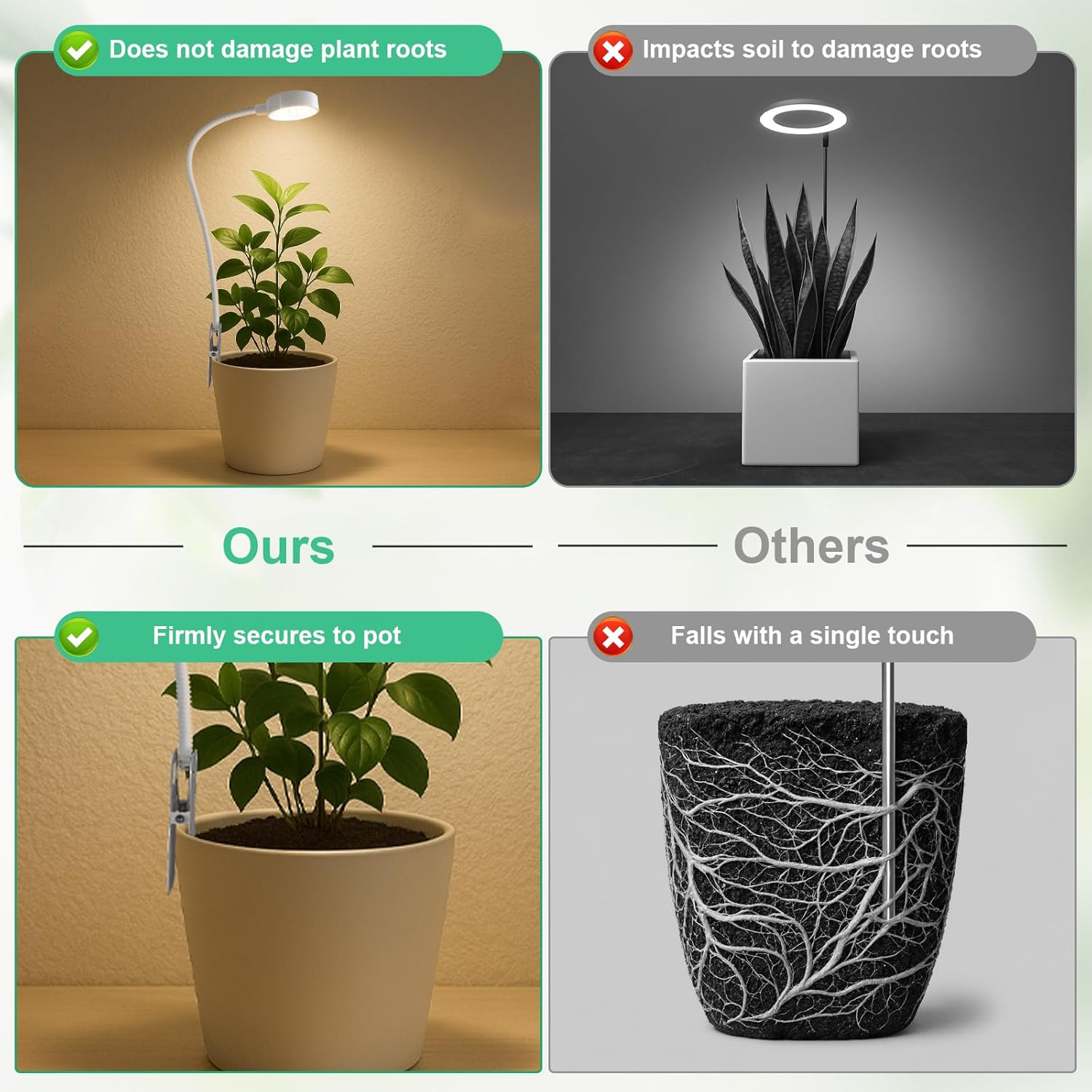 3 Pack Grow Lights, Pot Clip LED Growing Lamp for Indoor Succulents Pot Mini Small Plants,6000K White Full Spectrum with 5-Level Dimmable, Auto Timer 4/8/12/18 Hrs