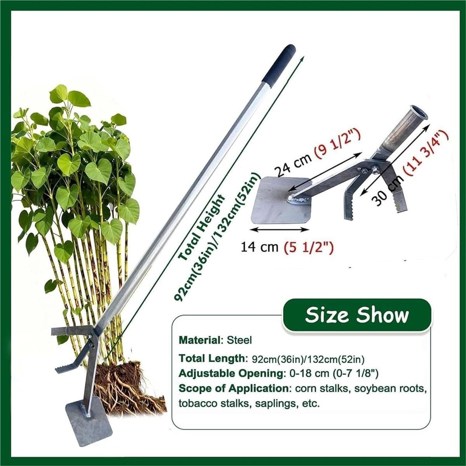 Wytrzymały ręczny ściągacz o dużej wytrzymałości, rozmiar 92 cm, zaprojektowany do wyrywania sadzonek, krzewów, winorośli, cierni i słupków ogrodzeniowych z dużymi korzeniami. Ergonomiczne narzędzie