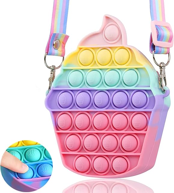 Pop Bag it, Push Pop Fidget Toy Shoulder Bag, 2 in 1 Relief Stress Sensory Fidget Bag , Adjustable Shoulder Strap Length Suitable for Kids and Adults, Best Gift for Birthday Easter (ice cream)