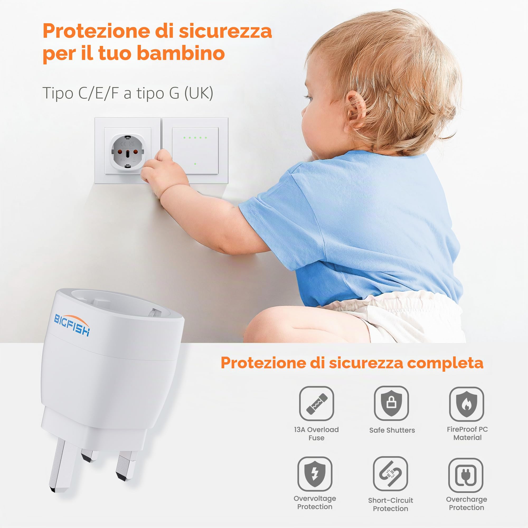 Bigfish Adattatore Presa Inglese 2 Pezzi UK Tipo G UE a Inghilterra