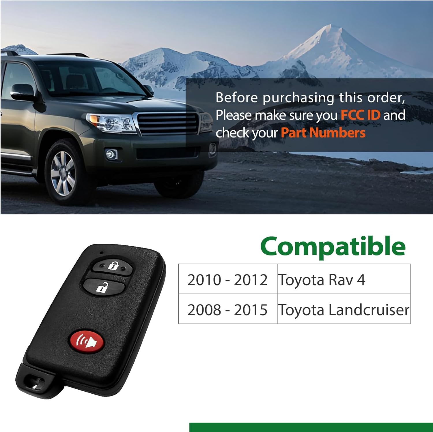 Replacement for 2009 2010 2011 2012 2013 2014 2015 Smart Proximity Toyota Rav4 Landcruiser GNE 271451-6601 Board Key Fob HYQ14AEM 315MHz 3 Buttons