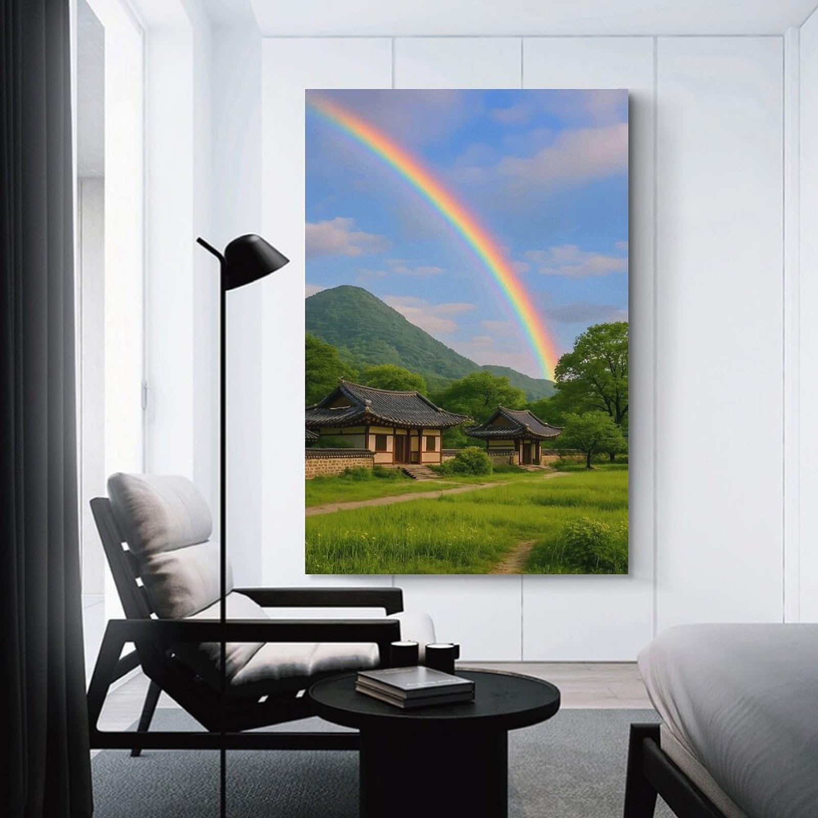 Junmoney Korean Landscape with Rainbow Wall Picture Print 24x36inch(60x90cm), for Home Walls, Creative Rooms Or Shared Spaces, Stylish Home Artwork for Focal Walls