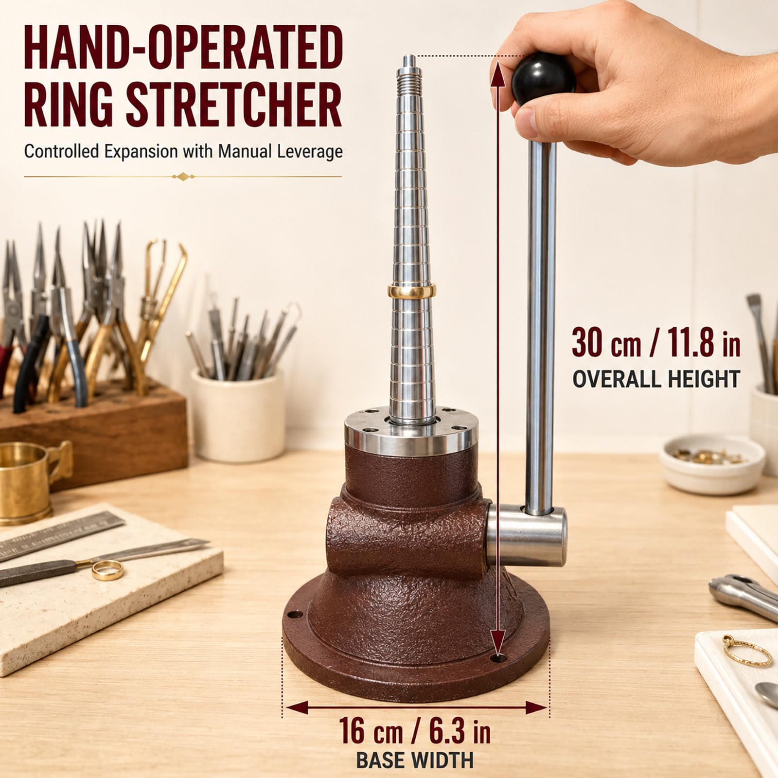 Utensile per Orafi e Laboratorio di Gioielleria, Allargatore e Raddrizzatore per Bracciali e Anelli, Fascia Regolabile 52-70 cm e 14-28 cm, Attrezzatura per Riparazione e Modellazione RingStyle