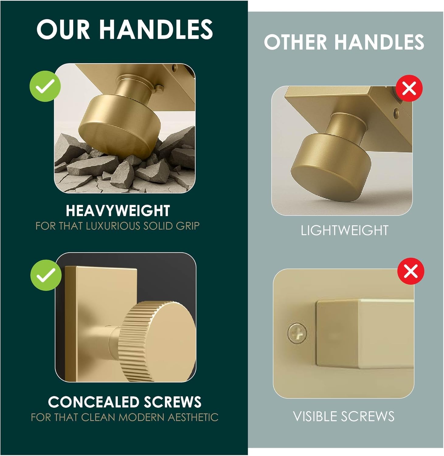 Mega Handles Ribba Dummy Door Handles - 2 Pack Heavy Duty Gold Door Handle, Non-Turning Door Handle for Hallway, Closet & French Doors, Single Side, Fits All Standard Doors - Satin Brass