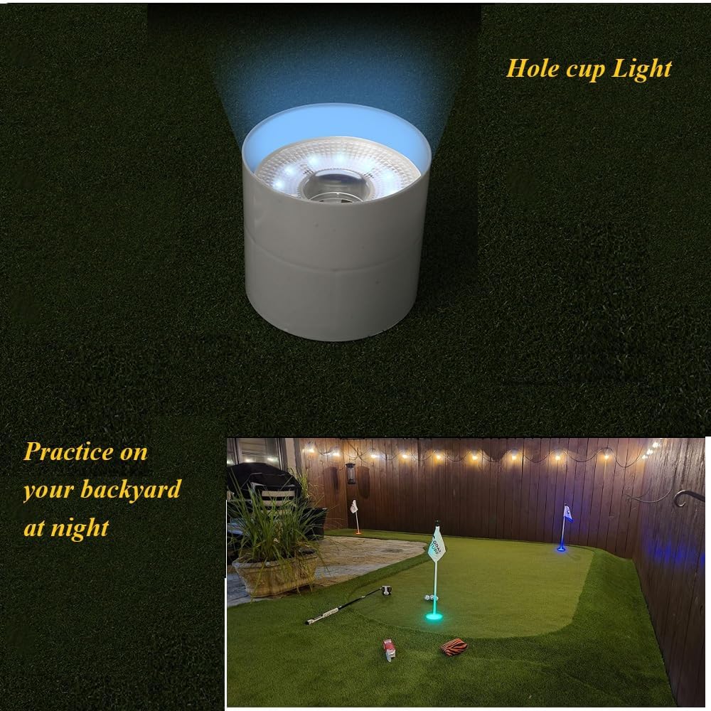 LED Golf Hole Cup Light with 6 Night Golf Balls and Glow in The Dark Tee, Night Golf Training Set for Backyard Practice