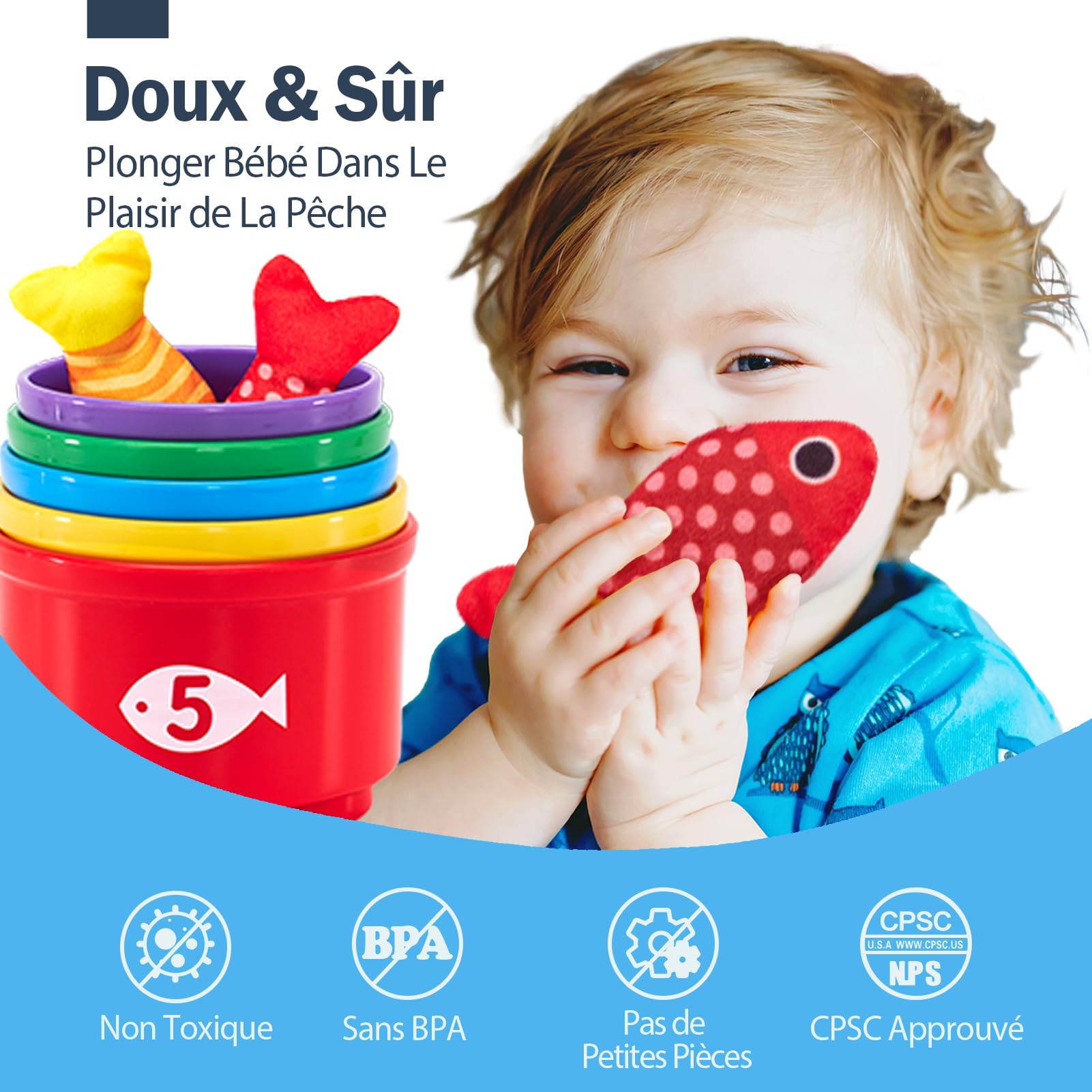 hahaland Jouet Bebe 1 an, Jeux Montessori Pêche a la Ligne pour Enfant 1 2 3 Ans, Jouet Éducatif pour Développer la Motricité Fine, Cadeau pour Garcon Fille 6 9 12 18 Mois