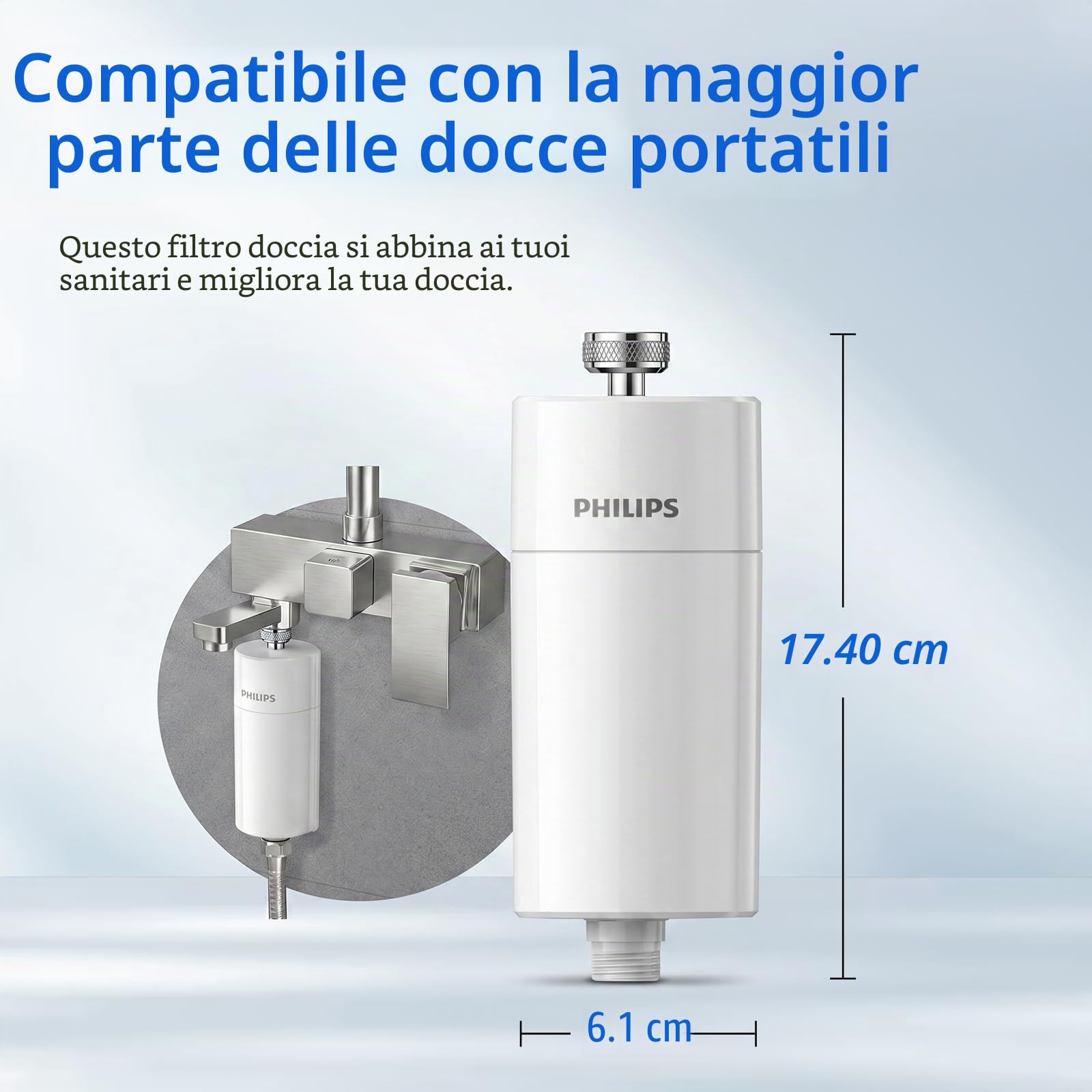 Philips, filtro doccia a 3 stadi, addolcitore d’acqua, doppia rete e materiale KDF certificato NSF, riduce cloro, impurità, residui di ruggine, per soffione doccia portatile (set di filtri per doccia)