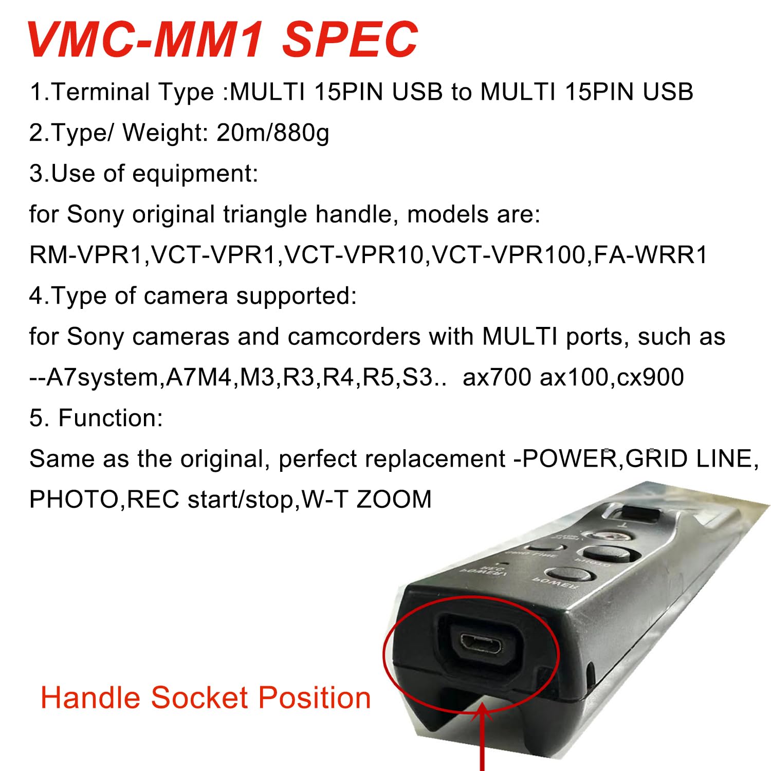 VMC-MM1 Długi, 20 m wieloterminalowy kabel połączeniowy do aparatu Sony z przyłączem wielu zacisków Sony RM-VPR1 Remote/VCT-VPR1 VCT-VPR10 VCT-VPR100 (VMC-MM1-20 m)