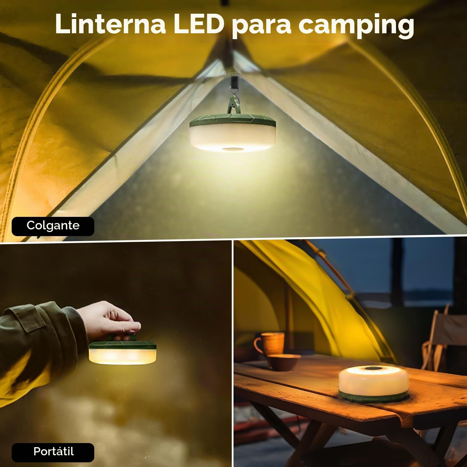 OGERY Guirnalda de luces de camping, 4 en 1, almacenamiento rápido, 32.8 pies, recargables, con 8 modos de iluminación, lámpara LED portátil impermeable para colgar al aire libre, patio, jardín