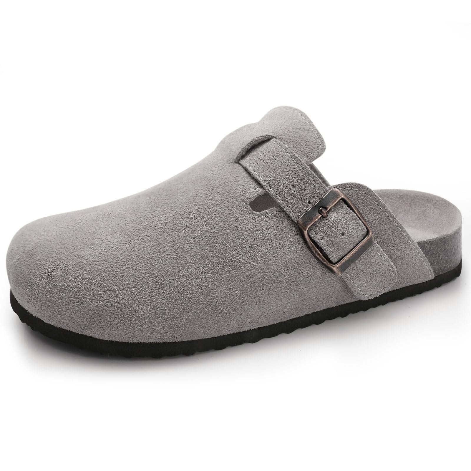 zandrix Women's Suede Clogs Slip-on Leather Mules Cork Footbed Sandals Slides Potato Shoes with Adjustable Buckle-picture-43
