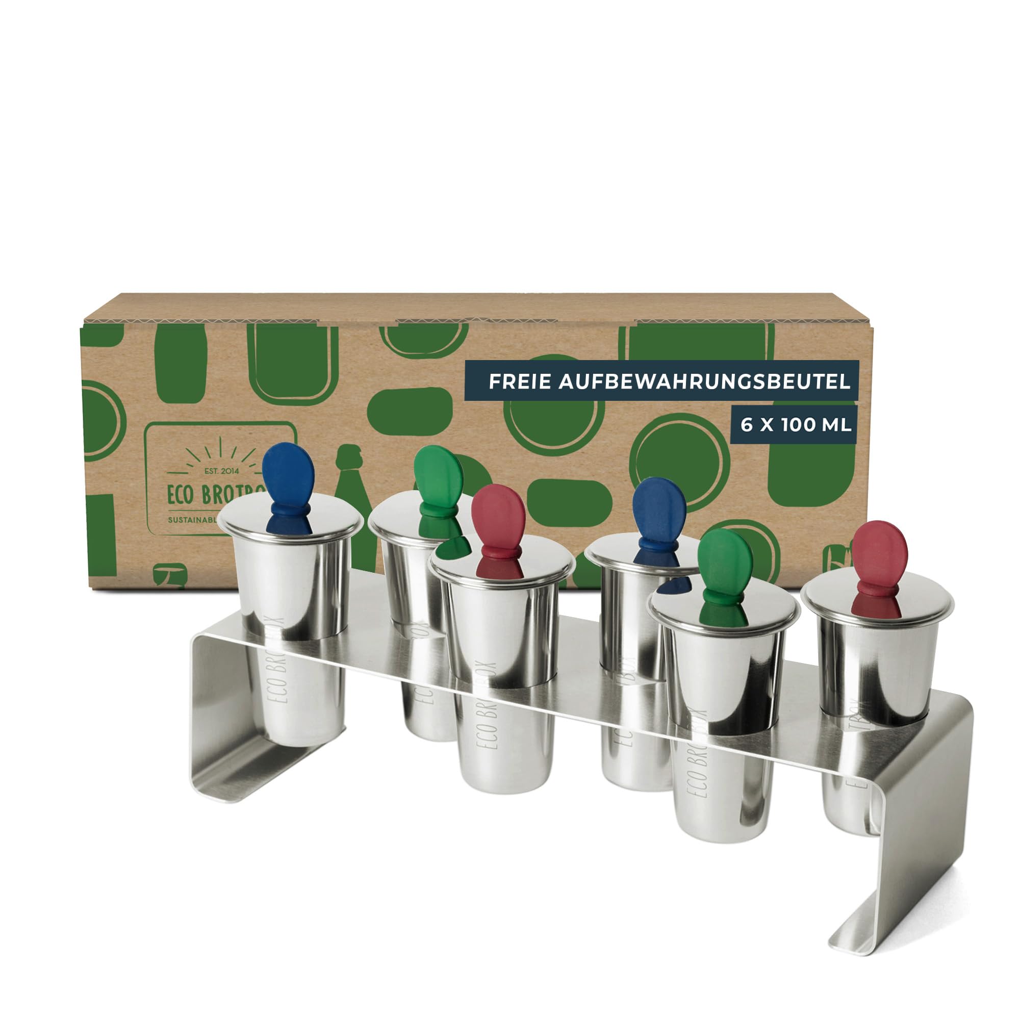Eco Ice Pops - Eiswürfelform aus Edelstahl BPA frei und Spülmaschinenfest - Eiswürfelbehälter ohne Schadstoffe für klare Eiswürfel - 0,6L 6 Stück