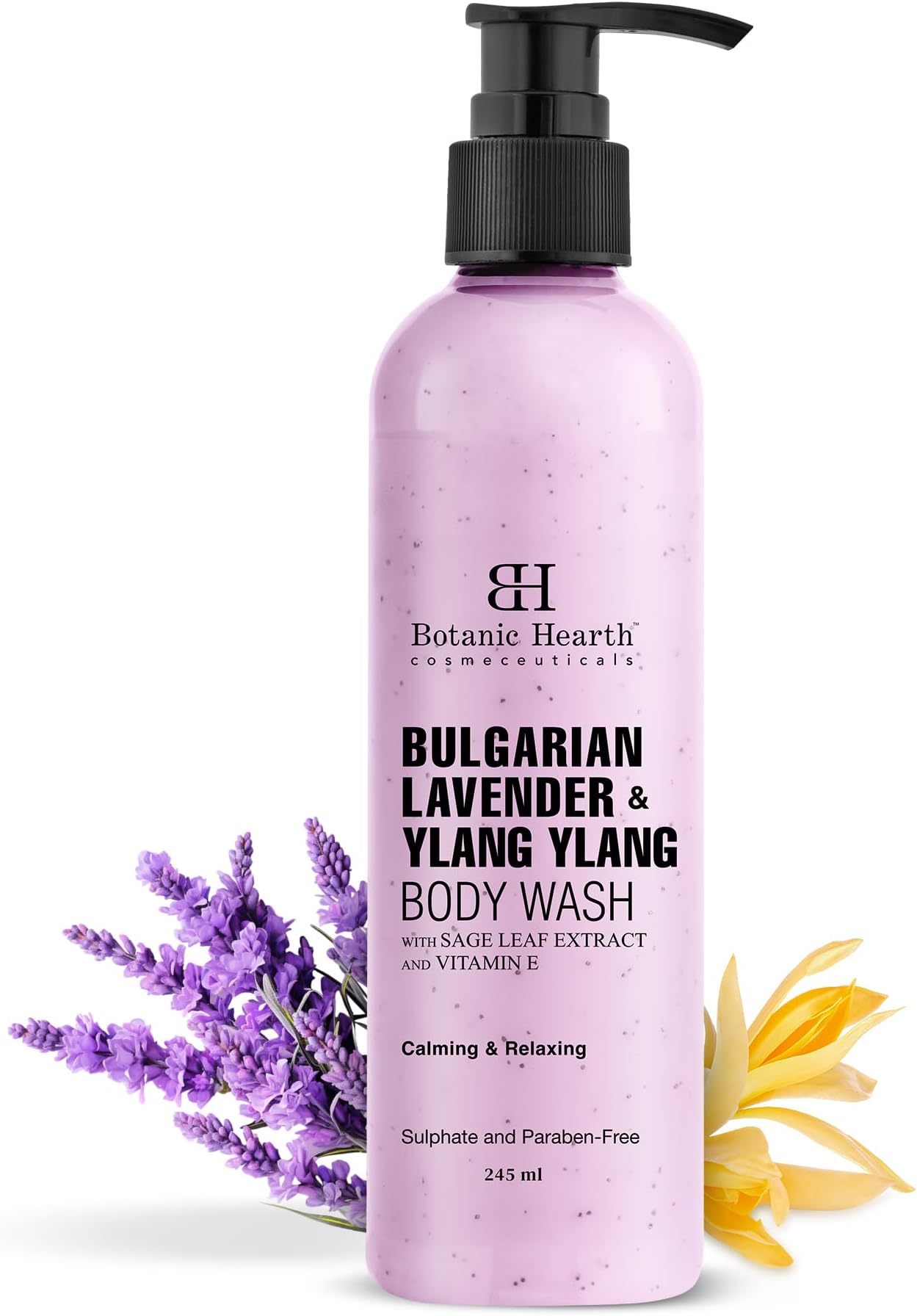 Botanic Hearth Bulgarian Lavender Body Wash with Ylang Ylang, Vitamin E & Sage Leaf | Calming Body Wash Shower Gel for Women and Men | Sulphate & Paraben Free | 245ml