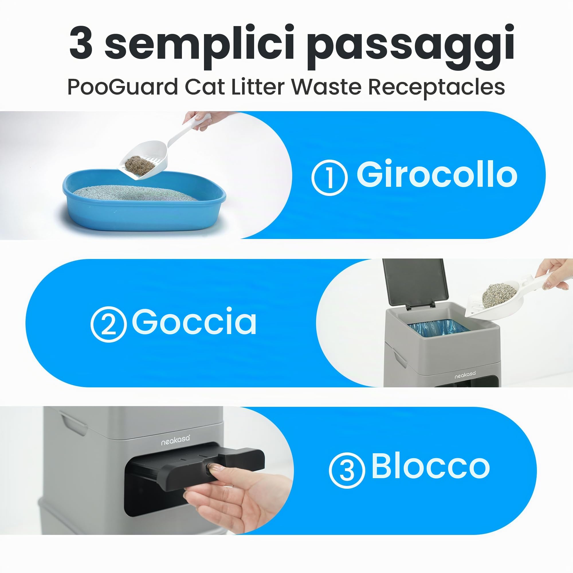 Neakasa PooGuard - Pattumiera per lettiera per gatti, da 9,2 l, per lettiera di gatti, escrementi di cani e pannolini, con finestra, apertura più ampia e sacchetto di ricarica per 4 mesi (grigio)