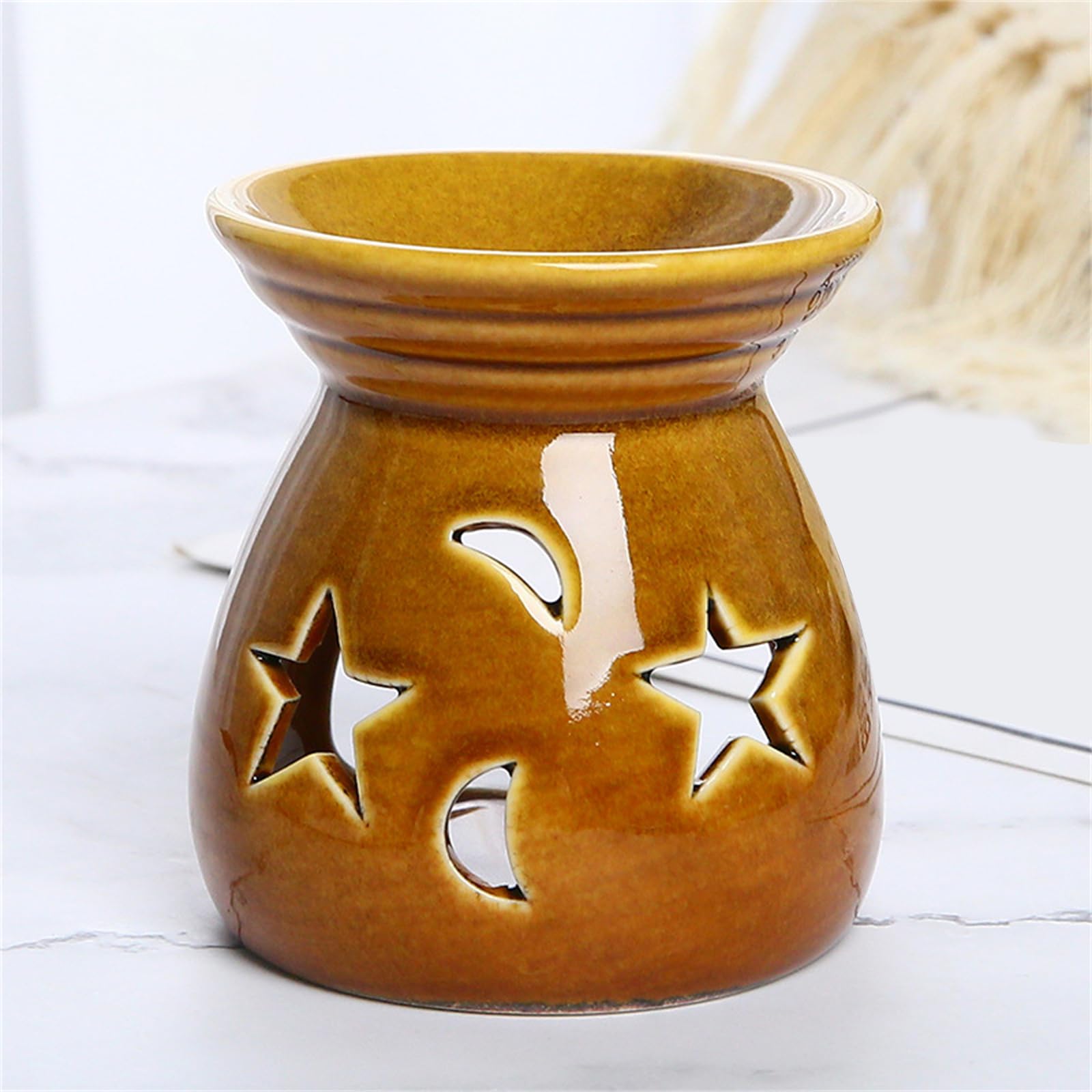 kominek do aromaterapii, Motywy gwiazd i księżyca do tworzenia spokojnej atmosfery w domach. Ręcznie robione ceramiczne pojemniki(Black)