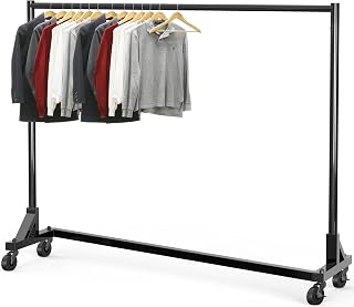 Simple Houseware Commercial Z-Base Garment Rack - 500 lbs Load Heavy Duty Clothing Rack - 63" (160 cm) Extra Long Industrial Rolling Clothes Organizer, Black