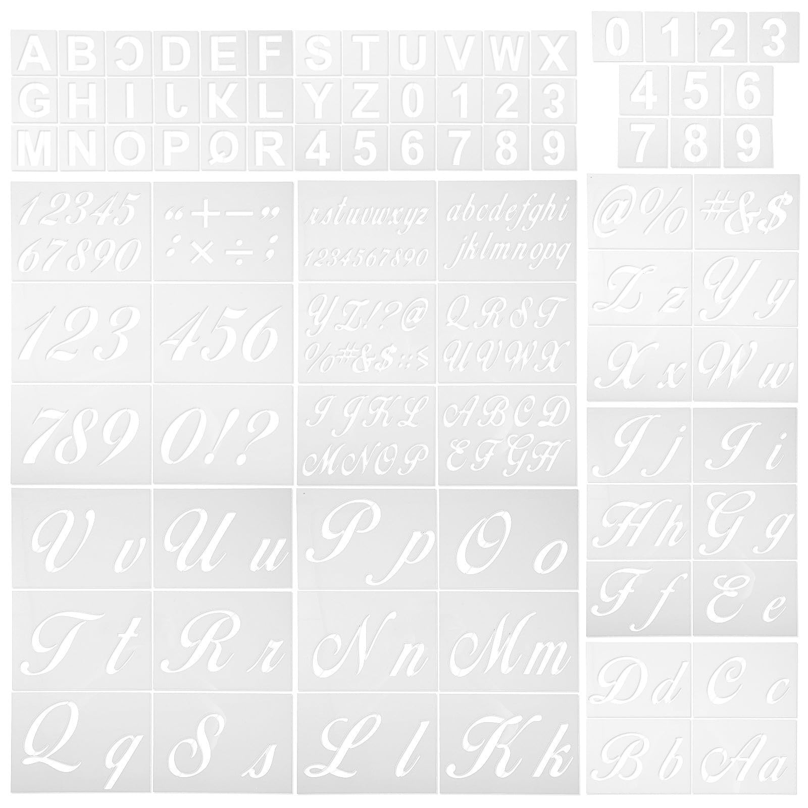 Plantillas de letras y números reutilizables de PET blanco para manualidades y pintura
