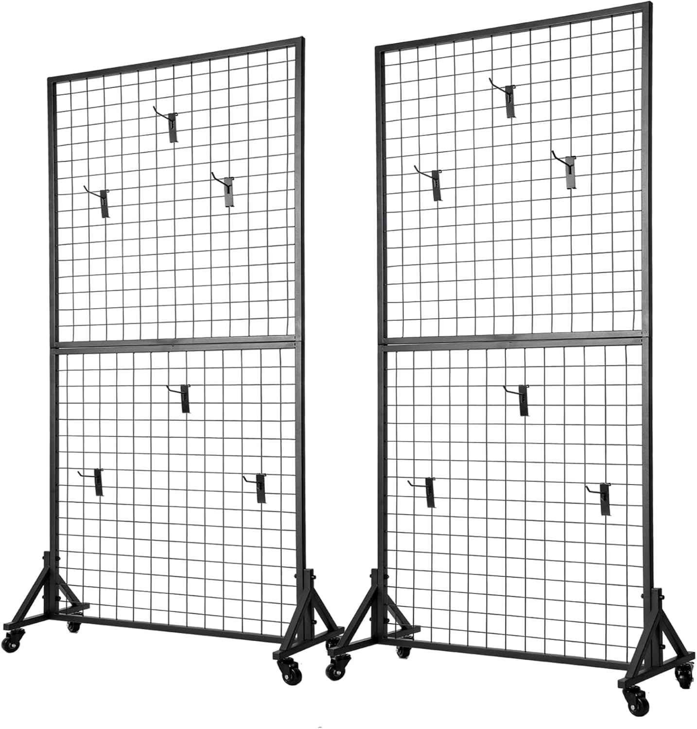 2 Packs 3'X 6' Two Gridwall Panels Display Stand with Sturdy T-Base, Black Wire Grid Wall Panels for Art Display Rack, Craft Show, Vendor Events, Holiday Decor, Extra More 12 Hooks