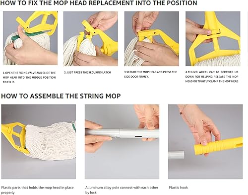 Miniatura 2 de Trapeador de cuerda con extremo de bucle, trapeador industrial comercial resistente con reemplazo de cabezal de fregona adicional, poste de aleación