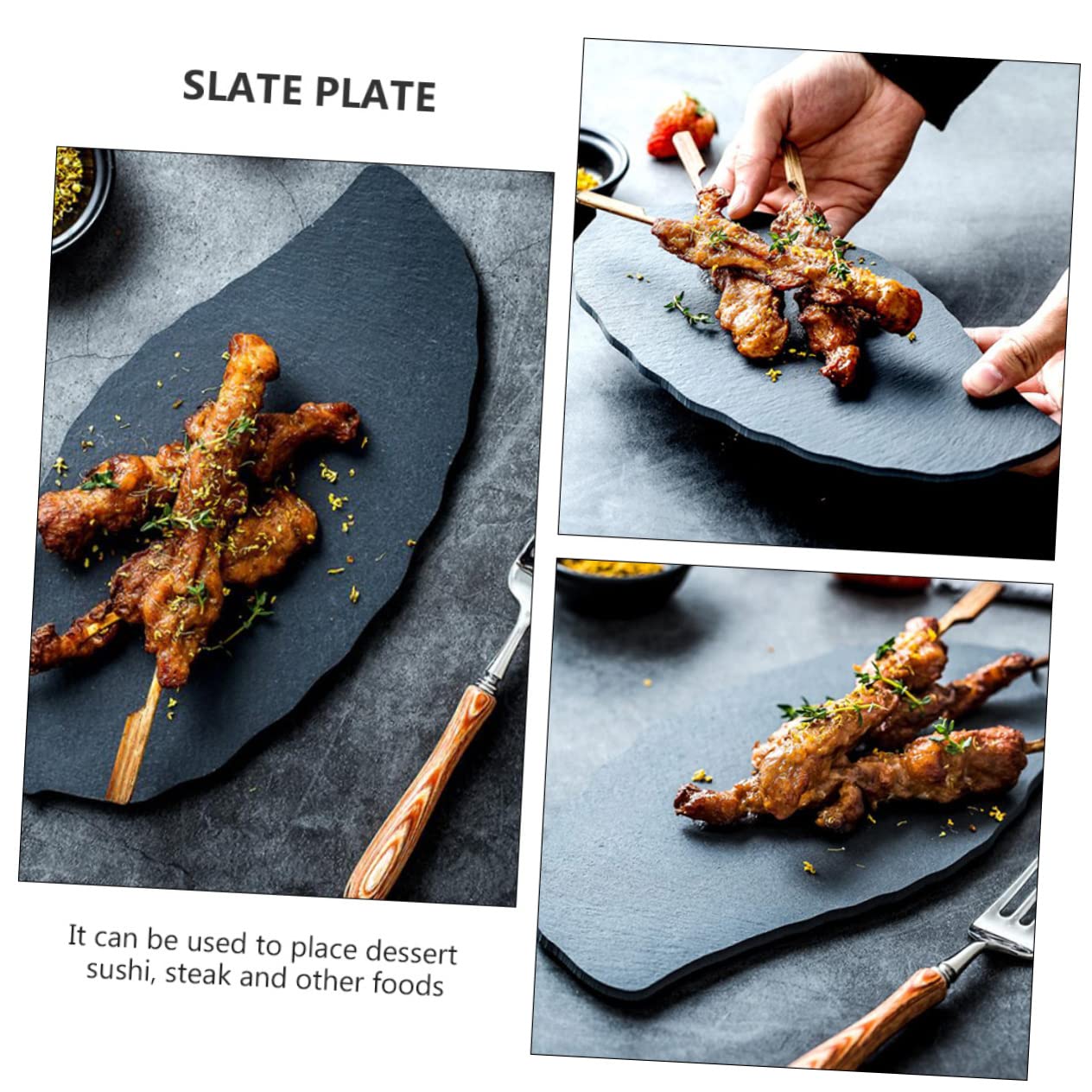 1pieza Plato De Sushi De Pizarra Forma Para Postres y Aperitivos Para Restaurantes y Hogares Negro