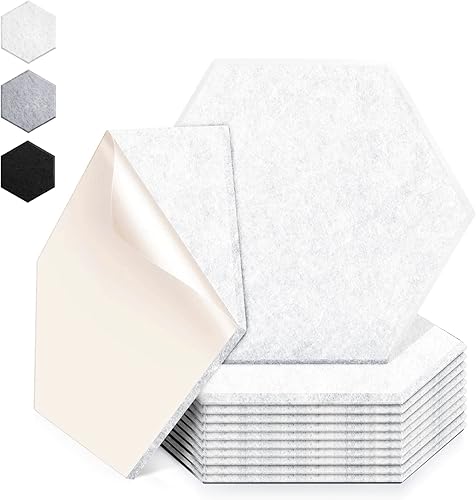 Paquete de 12 paneles acústicos, hexagonales autoadhesivos de espuma a prueba de sonido, de 12 x 10 x 0.3 pulgadas, paneles de espuma de alta