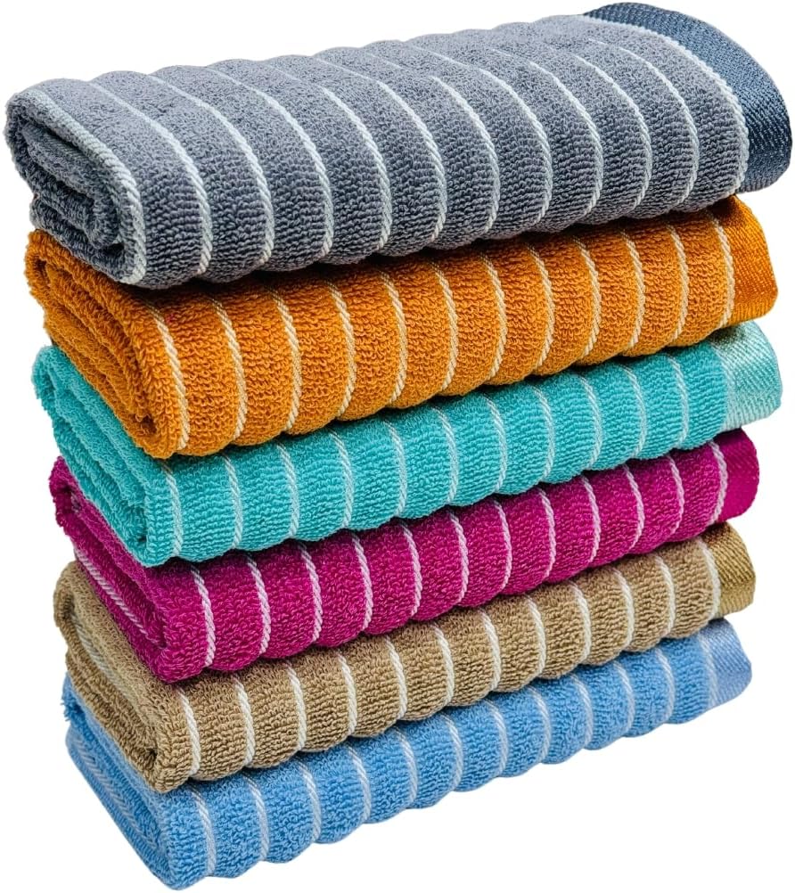 Cotton 400 GSM Hand Towel Set of 6, 14 X 21 Inch for Men, Women, Home Use, Gym, Wash Basin | Soft, Absorbent, Quick Dry, Small Size Towels, Travel Friendly | Jumping Stripe, Multicolor