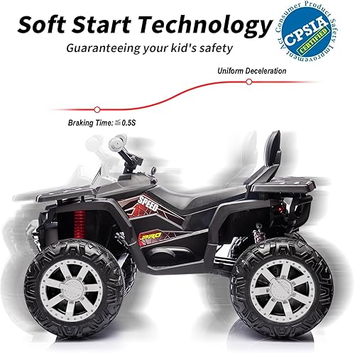 Miniatura 8 de ATV para niños de 4 ruedas, 24 V 4WD eléctrico ATV juguete para niños grandes con 2 plazas, motor de 4 x 200 W, velocidad máxima de 5.6 Mph - Blanco