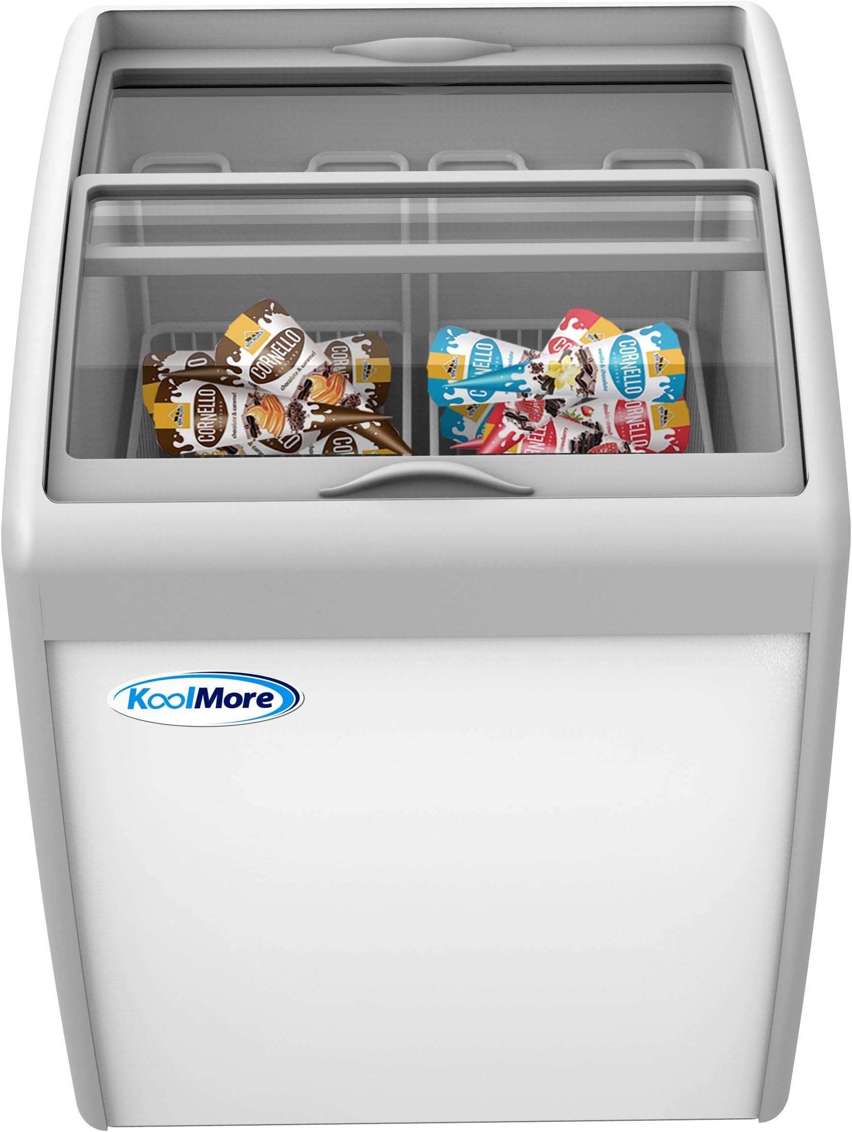 KoolMore - MCF-6C Commercial Ice Cream Freezer Display Case, Glass Top Chest Freezer with 2 Storage Baskets and Clear, Sliding Lid, 5.7 cu. ft. Capacity, White