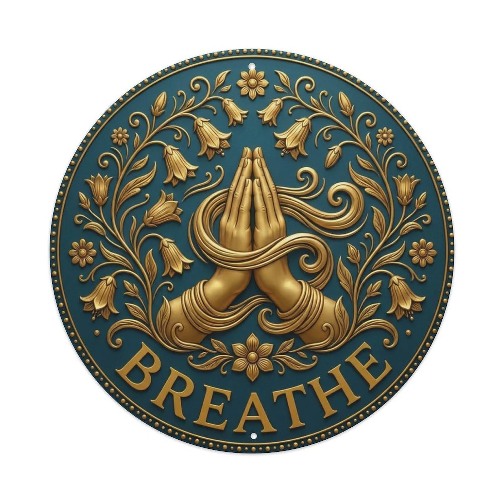 Fyrn Style Metal Tin Sign Vintage Namaste Praying Hands Breathe Flower Zen Yoga