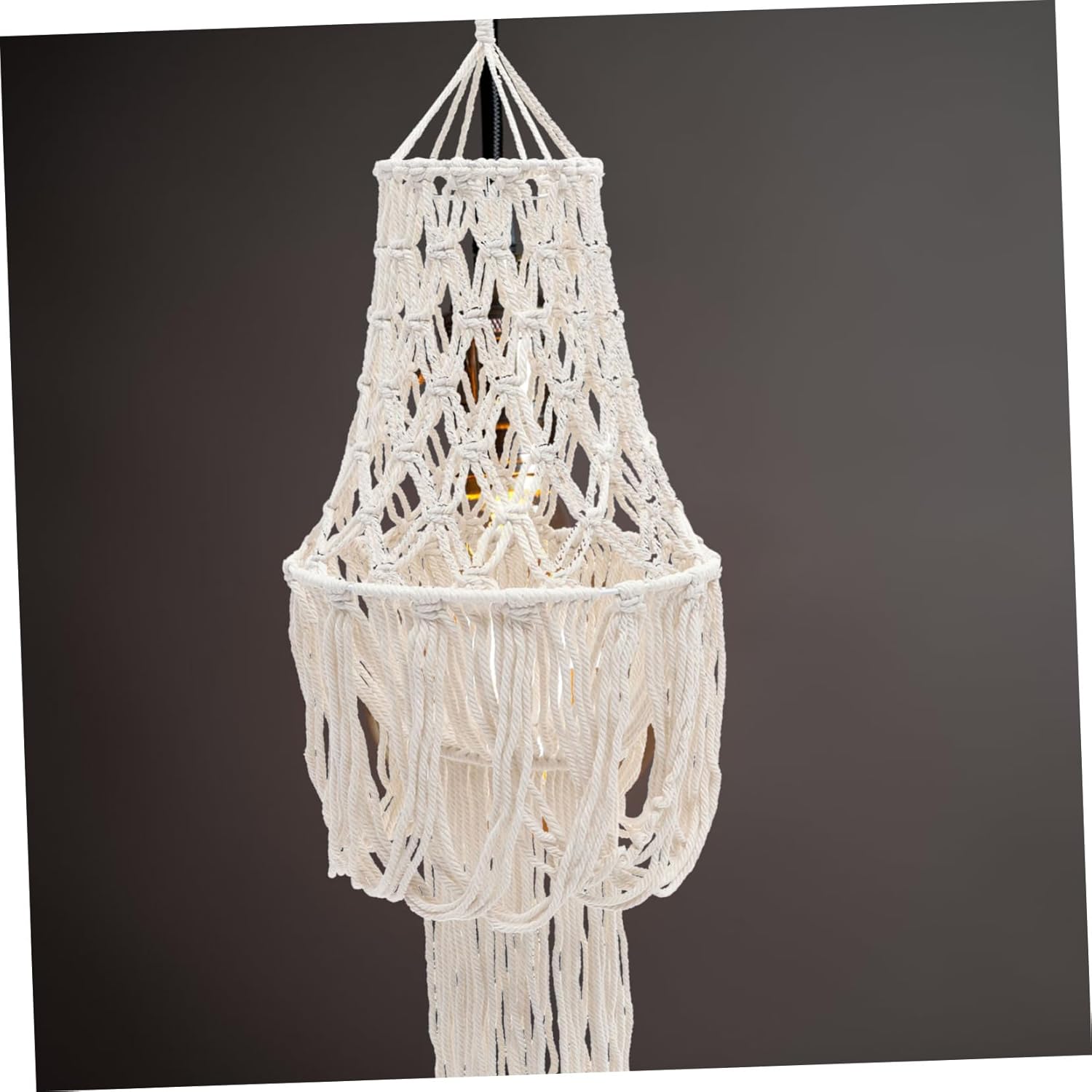 Boho Macrame Cotton Rope Lampshade Hanging Ceiling Light Cover Fringe Decorative Shade