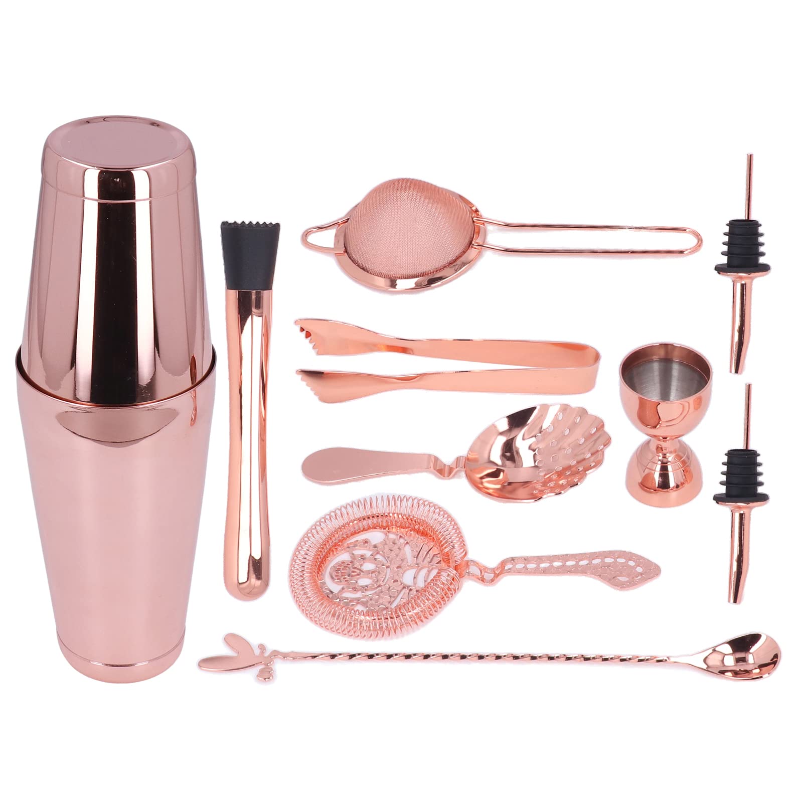 Conjunto de coctelera de cóctel de 11 piezas, kit de cóctel de acero inoxidable, conjunto de bar, mezclador de bebidas con accesorios esenciales, coctelera, Jigger, colador,